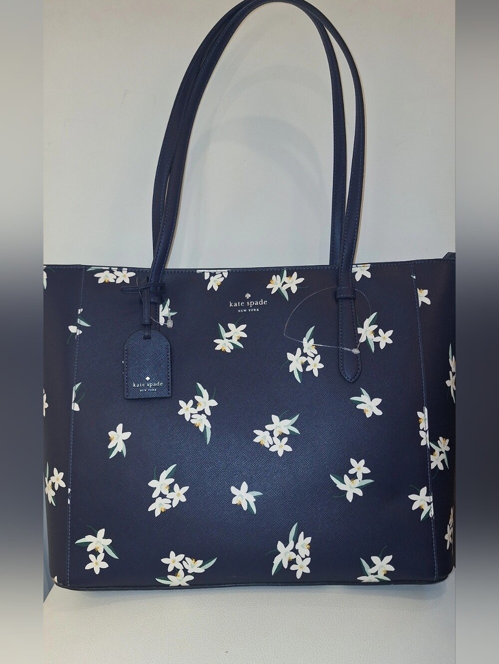 Kate Spade Navy Parisian Orange Blossom Floral Medium Leather Tote NWT - Picture 2 of 10